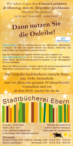 Bücherei Ebern geschlossen - nutzt die Onleihe