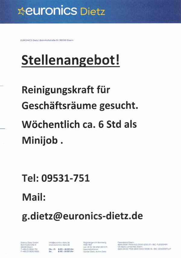 Euronics Dietz sucht Verstärkung