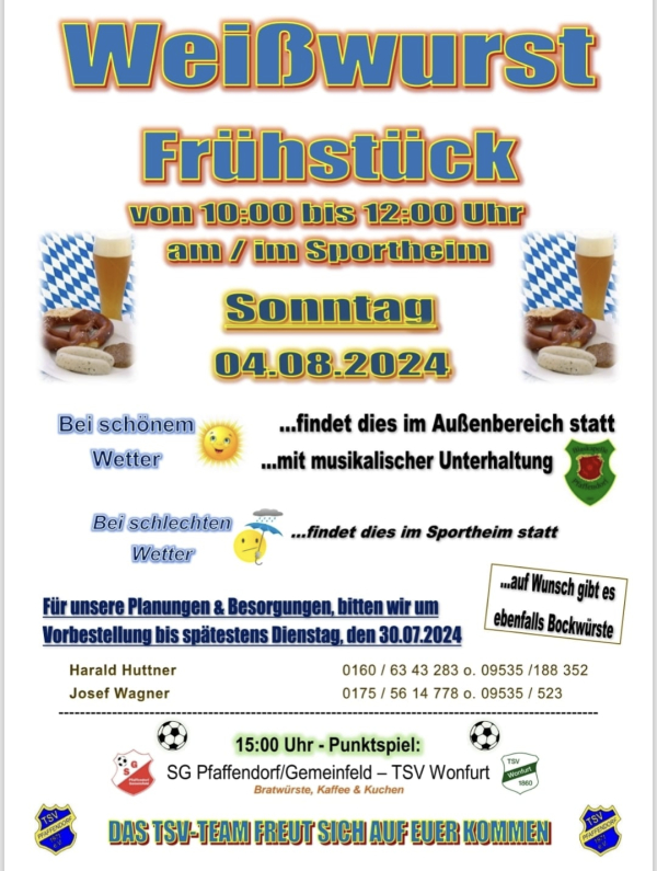 Weißwurst Frühstück beim TSV Pfaffendorf