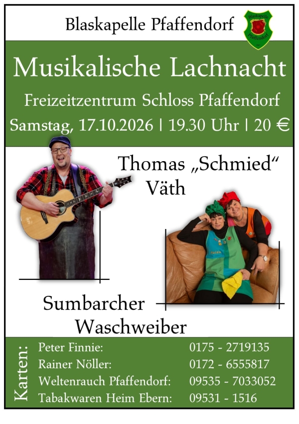 Kabarettabend &bdquo;Musikalische Lachnacht&ldquo; der Blaskapelle Pfaffendorf