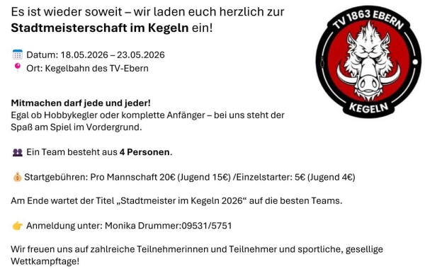 TV Ebern Kegeln veranstaltet seine Stadtmeisterschaft